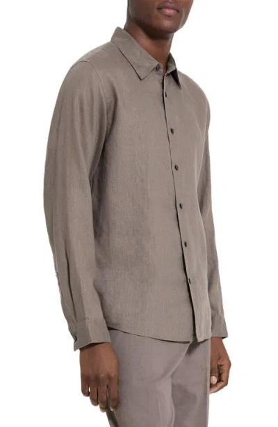 Theory Irving Solid Linen Button-up Shirt In Brown