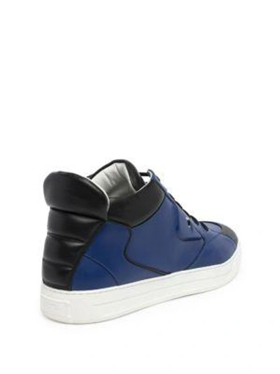 Shop Fendi Bugs Mid-top Leather Sneakers In Blue