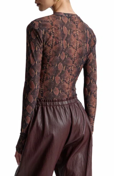 Avec Les Filles Animal Spot Mesh T-shirt In Brown-black Python