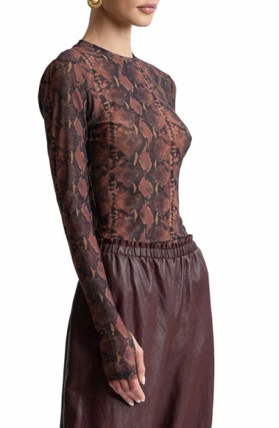 Avec Les Filles Animal Spot Mesh T-shirt In Brown-black Python