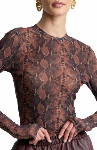 Avec Les Filles Animal Spot Mesh T-shirt In Brown-black Python