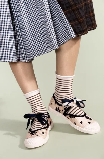 Hansel From Basel Nautical Stripe Crew Socks In White