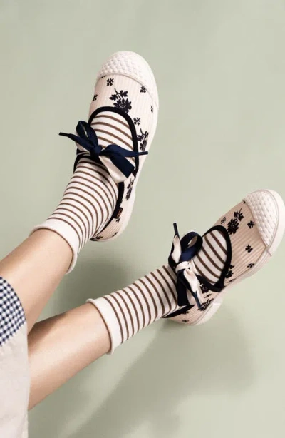 Hansel From Basel Nautical Stripe Crew Socks In White