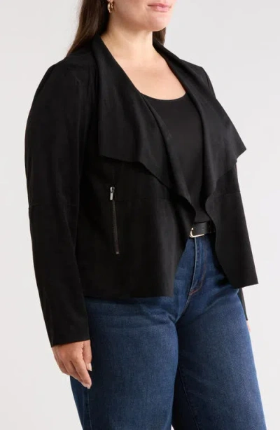 Bagatelle Drape Front Faux Suede Jacket In Black