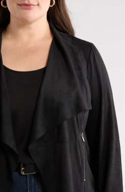 Bagatelle Drape Front Faux Suede Jacket In Black