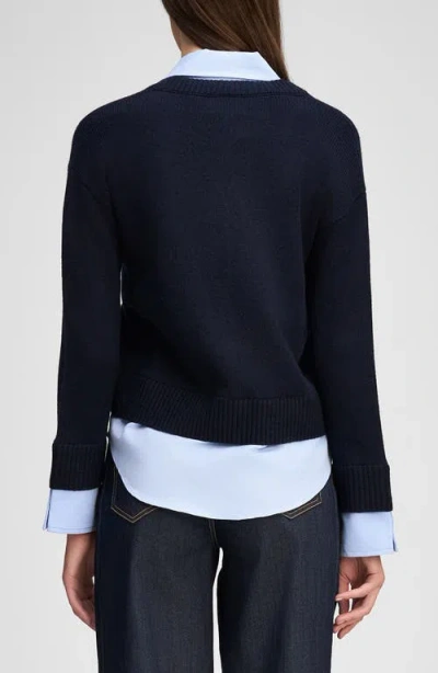 Cinq À Sept Megan Mixed Media Pullover Sweater In Navy/raincloud