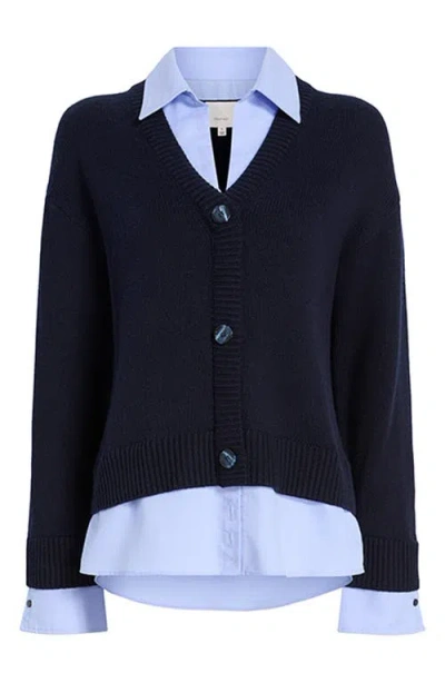 Cinq À Sept Megan Mixed Media Pullover Sweater In Navy/raincloud