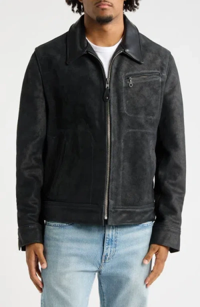 Schott Nyc Leather Jacket In Gray