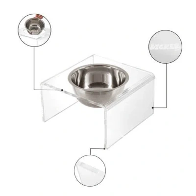 The Licker Store Keaton Modern Lucite Rectangular Elevated Pet Feeder With 2-stainless Steel Bowls In White