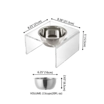 The Licker Store Keaton Modern Lucite Rectangular Elevated Pet Feeder With 2-stainless Steel Bowls In White
