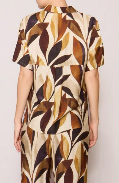 Melloday Easy Woven Pullover Shirt In Multi Leaf
