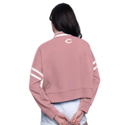 Starter Pink Cincinnati Reds Power Play Cropped Pullover Sweatshirt In Pink