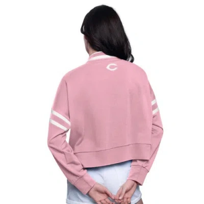 Starter Pink Cincinnati Reds Power Play Cropped Pullover Sweatshirt In Pink