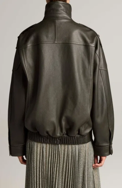 Vince Oversize Leather Biker Jacket In Deep Forest