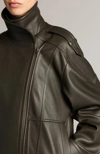 Vince Oversize Leather Biker Jacket In Deep Forest