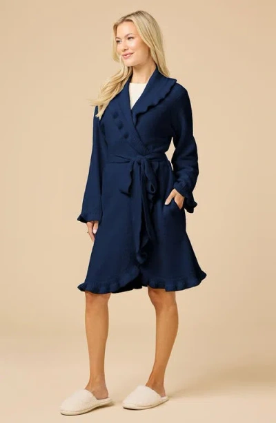 Softies Knee-length Ruffle Chenille Robe In Blue