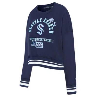 Pro Standard Deep Sea Blue Seattle Kraken Area Code Cropped Pullover Sweatshirt In Navy