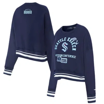 Pro Standard Deep Sea Blue Seattle Kraken Area Code Cropped Pullover Sweatshirt In Navy