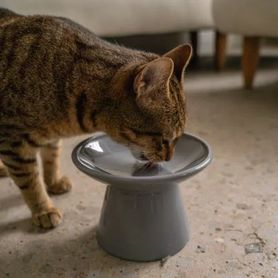 Dexypaws Flat Top Ceramic Cat Bowl, Grey, 7.5oz In Gray