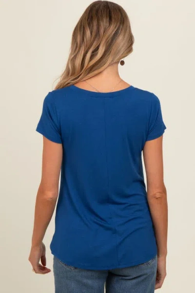 Pinkblush Basic V-neck Short Sleeve Top In Blue