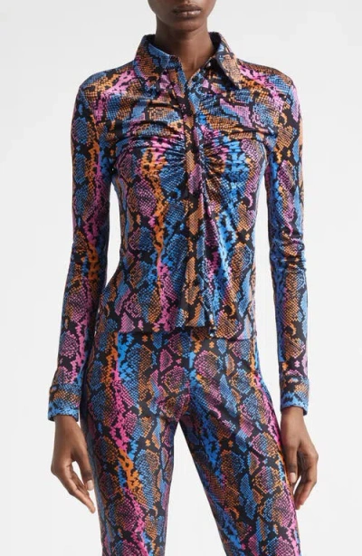Versace Python Print Liquid Jersey Button-up Shirt In Multi