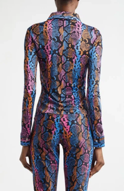 Versace Python Print Liquid Jersey Button-up Shirt In Multi