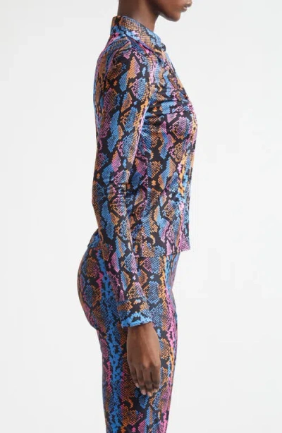 Versace Python Print Liquid Jersey Button-up Shirt In Multi