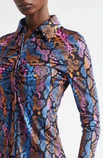 Versace Python Print Liquid Jersey Button-up Shirt In Multi