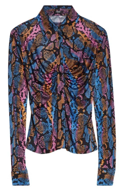 Versace Python Print Liquid Jersey Button-up Shirt In Multi