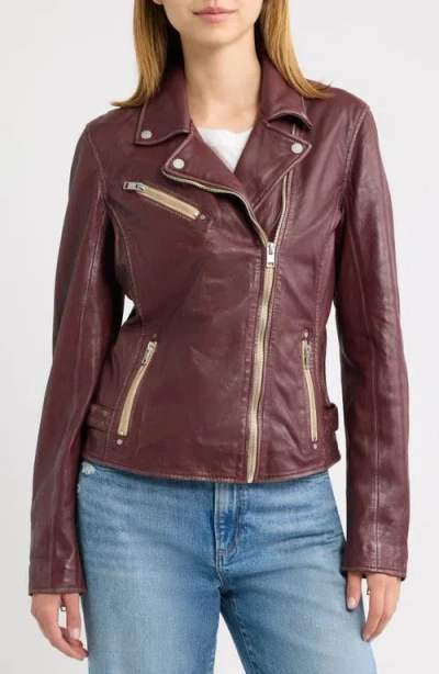 Mauritius Sofia Lambskin Moto Jacket In Wine