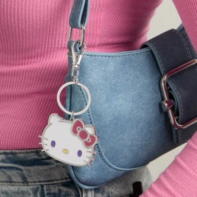 Hello Kitty Metal Keychain With Classic Bow In Silver/white