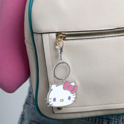 Hello Kitty Metal Keychain With Classic Bow In Silver/white
