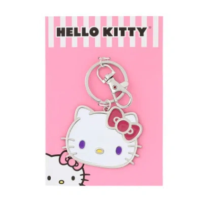 Hello Kitty Metal Keychain With Classic Bow In Silver/white