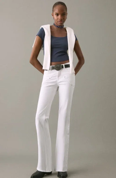 Mango Teen Low Rise Stud Flare Jeans In White