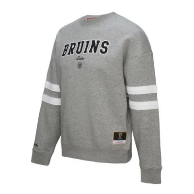 Mitchell & Ness Heather Gray Boston Bruins Logo Lightweight Pullover Sweatshirt In Heather Gray