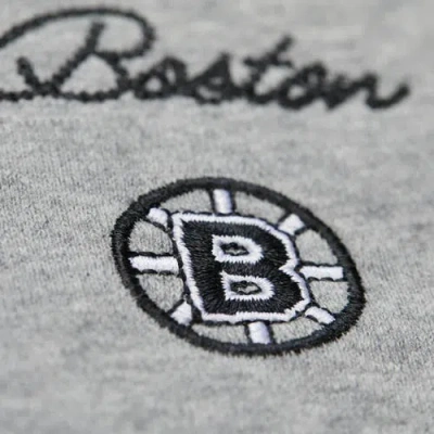 Mitchell & Ness Heather Gray Boston Bruins Logo Lightweight Pullover Sweatshirt In Heather Gray