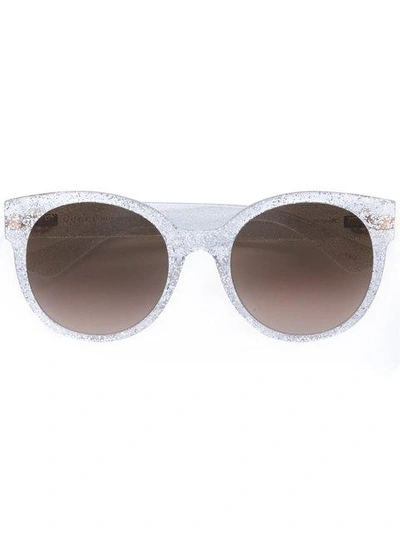 Shop Gucci Round Frame Glitter Sunglasses In Neutrals