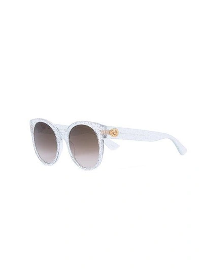 Shop Gucci Round Frame Glitter Sunglasses In Neutrals