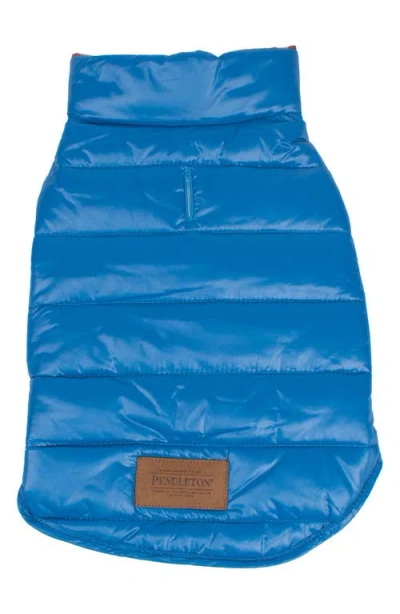 Pendleton Puffer Dog Coat In Blue