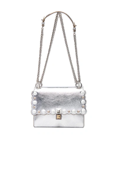 Shop Fendi Embellished Kan L Shoulder Bag In Metallics. In Silver