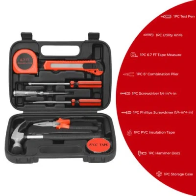 Pursonic Home Project Power & Tool Set: Rechargeable Electric Screwdriver, 9-piece Handy Solutions Tool Set & In Black