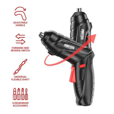Pursonic Home Project Power & Tool Set: Rechargeable Electric Screwdriver, 9-piece Handy Solutions Tool Set & In Black