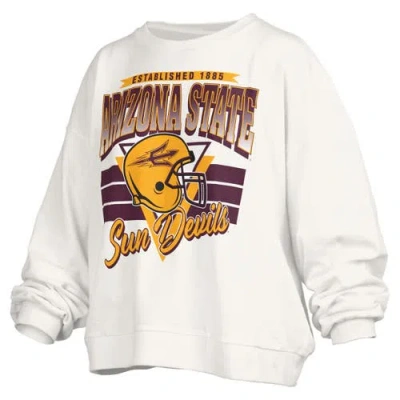 Pressbox White Arizona State Sun Devils Oversized Janice Retro Waist-length Pullover Sweatshirt In Multi