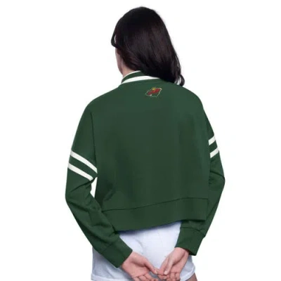 Starter Green Minnesota Wild Power Play Cropped Pullover Sweatshirt In Green