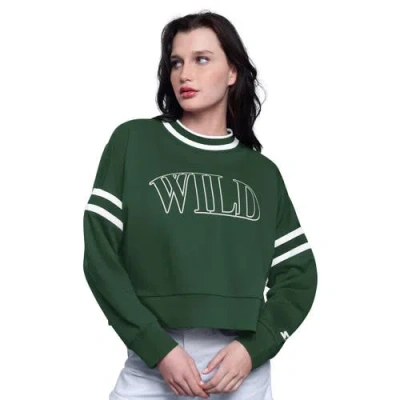 Starter Green Minnesota Wild Power Play Cropped Pullover Sweatshirt In Green