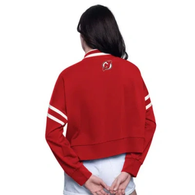 Starter Red New Jersey Devils Power Play Cropped Pullover Sweatshirt In Burgundy
