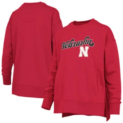 Pressbox Scarlet Nebraska Huskers Bonanza Chenille Harper Script Sweatshirt In Red