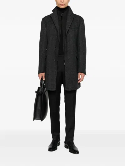 Corneliani Herringbone Single-breasted Coat In Gray