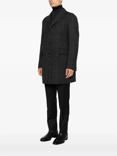Corneliani Herringbone Single-breasted Coat In Gray