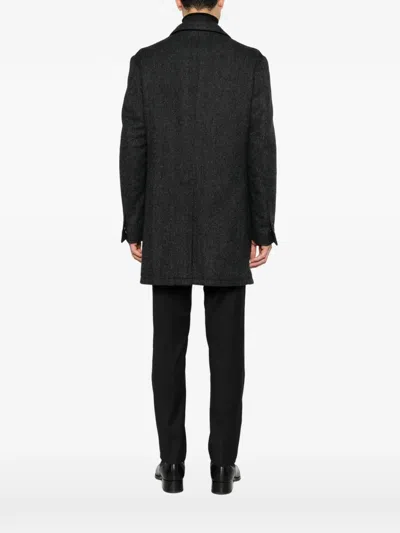 Corneliani Herringbone Single-breasted Coat In Gray